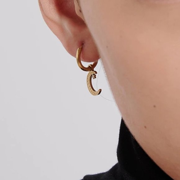 New 18K Gold Plated Diamond Moon Star Huggie Hoop Earrings - Picture 2 of 9